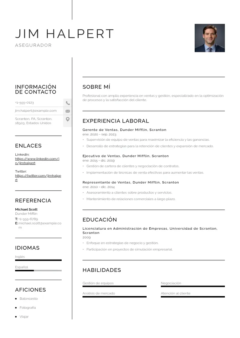 two column cv-asegurador resume example