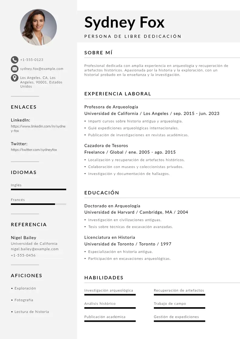 two column cv-persona-de-libre-dedicacion resume example