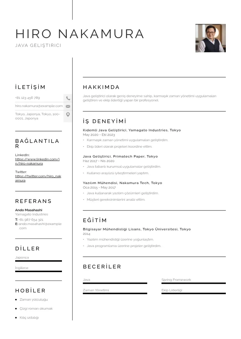 Vienkārša Java geliştirici  CV piemērs