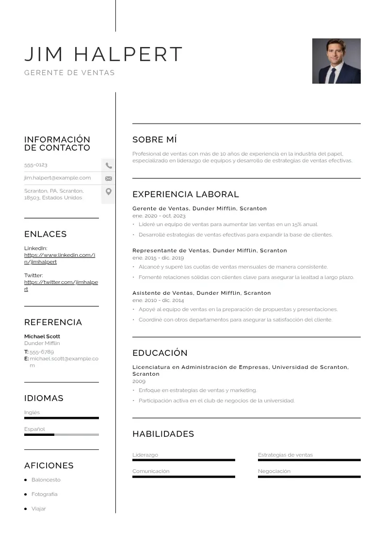 two column cv-gerente-de-ventas resume example