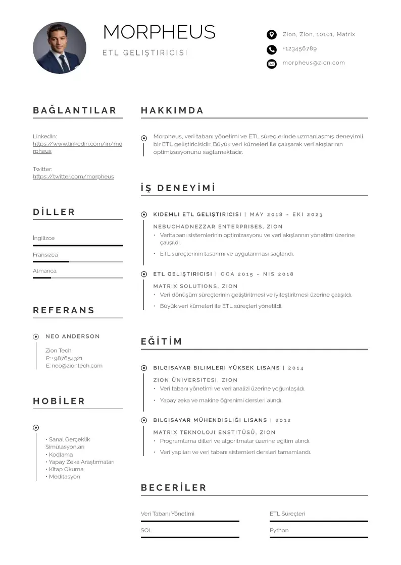 Profesionāla ETL Geliştiricisi  CV veidne