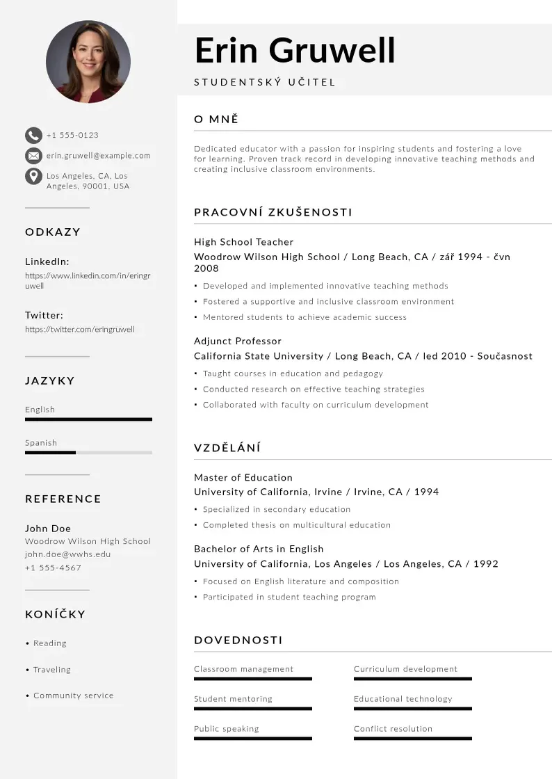 Mūsdienīga Studentsky ucitel zivotopis CV veidne