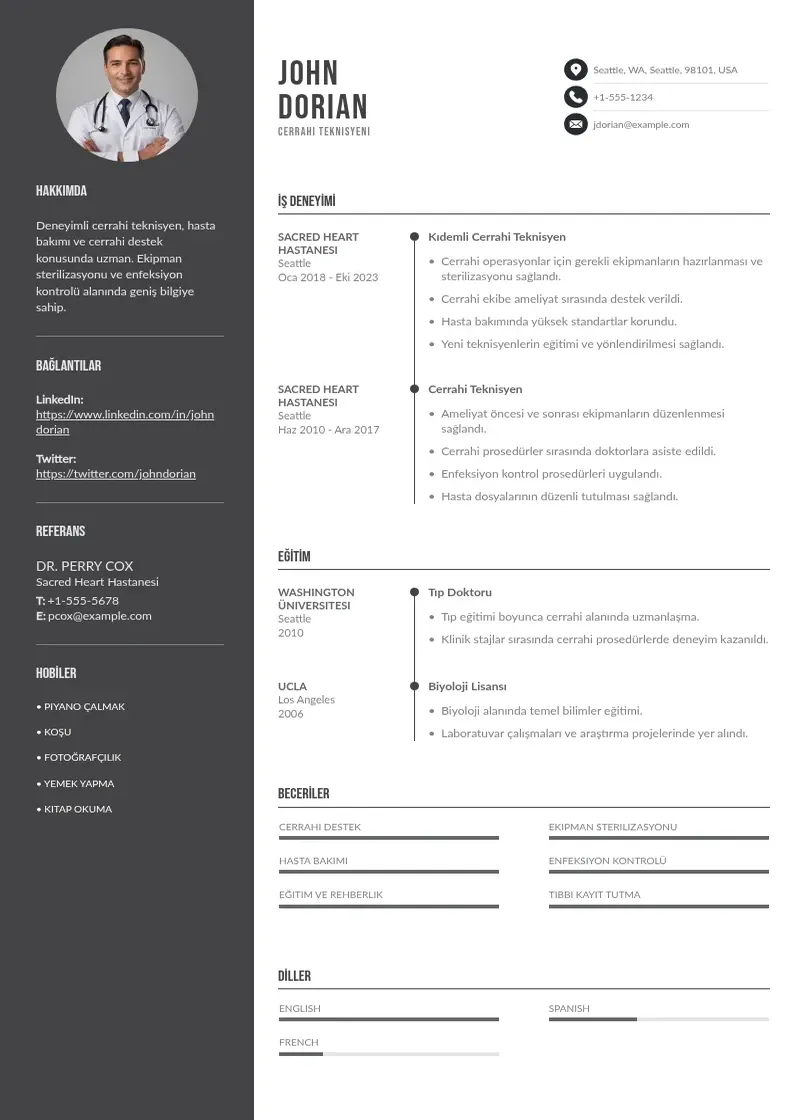 Divu kolonnu cerrahi teknisyeni  CV piemērs