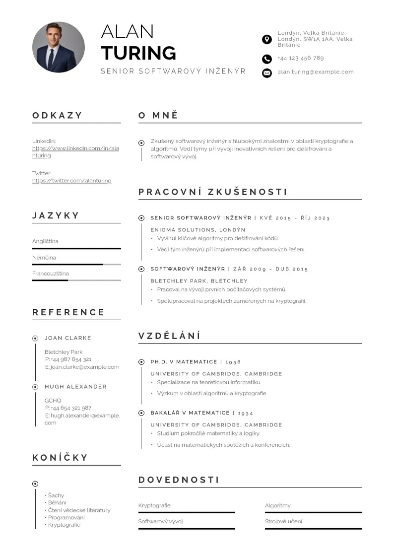 Profesionāla Senior softwarovy inzenyr zivotopis CV veidne