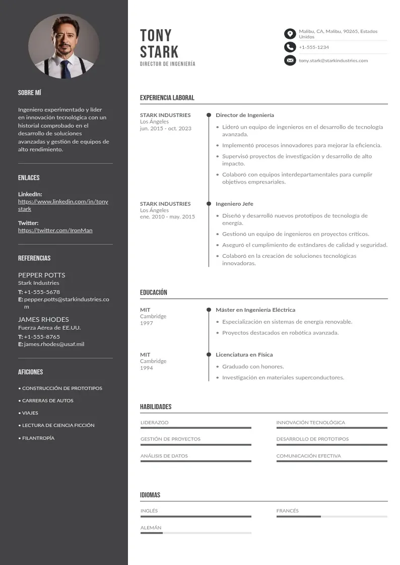 two column cv-director-de-ingenieria resume example