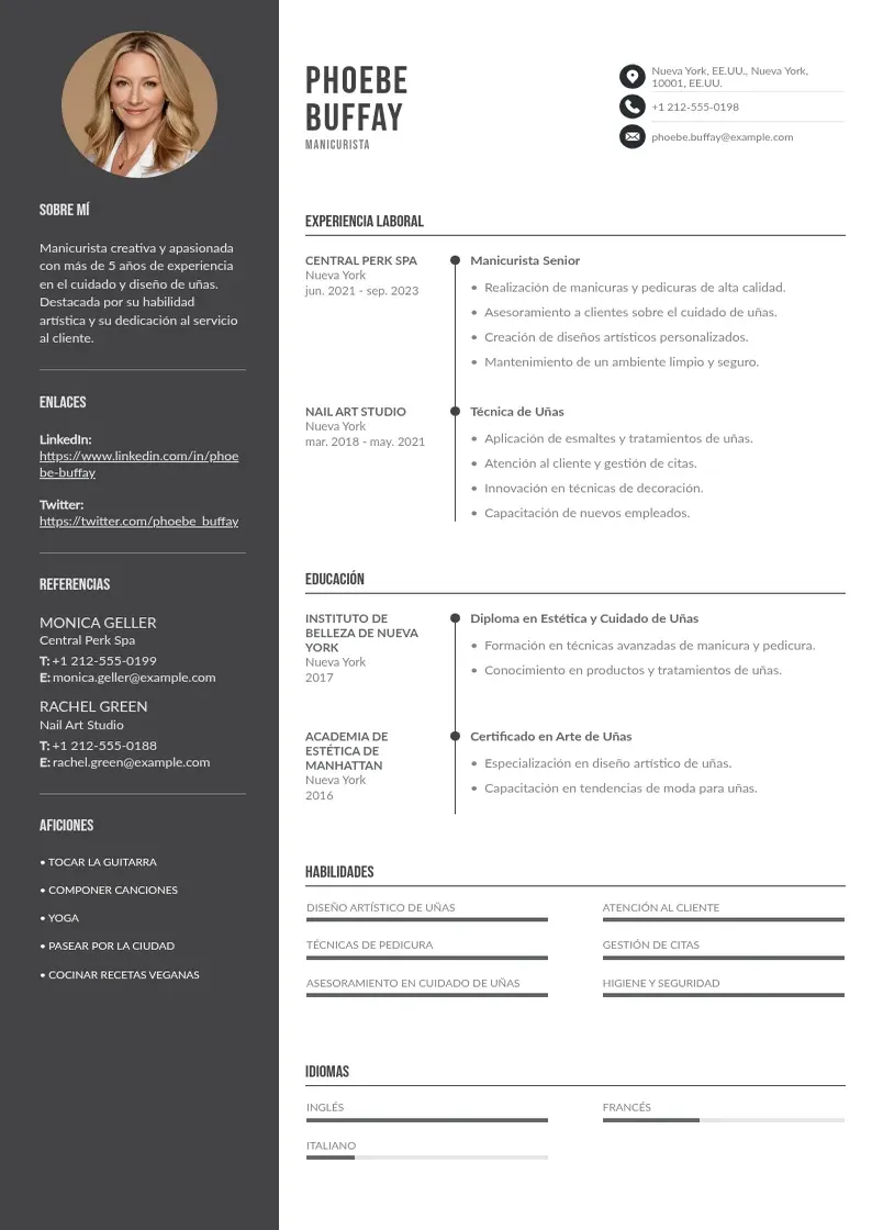 two column manicurista resume example