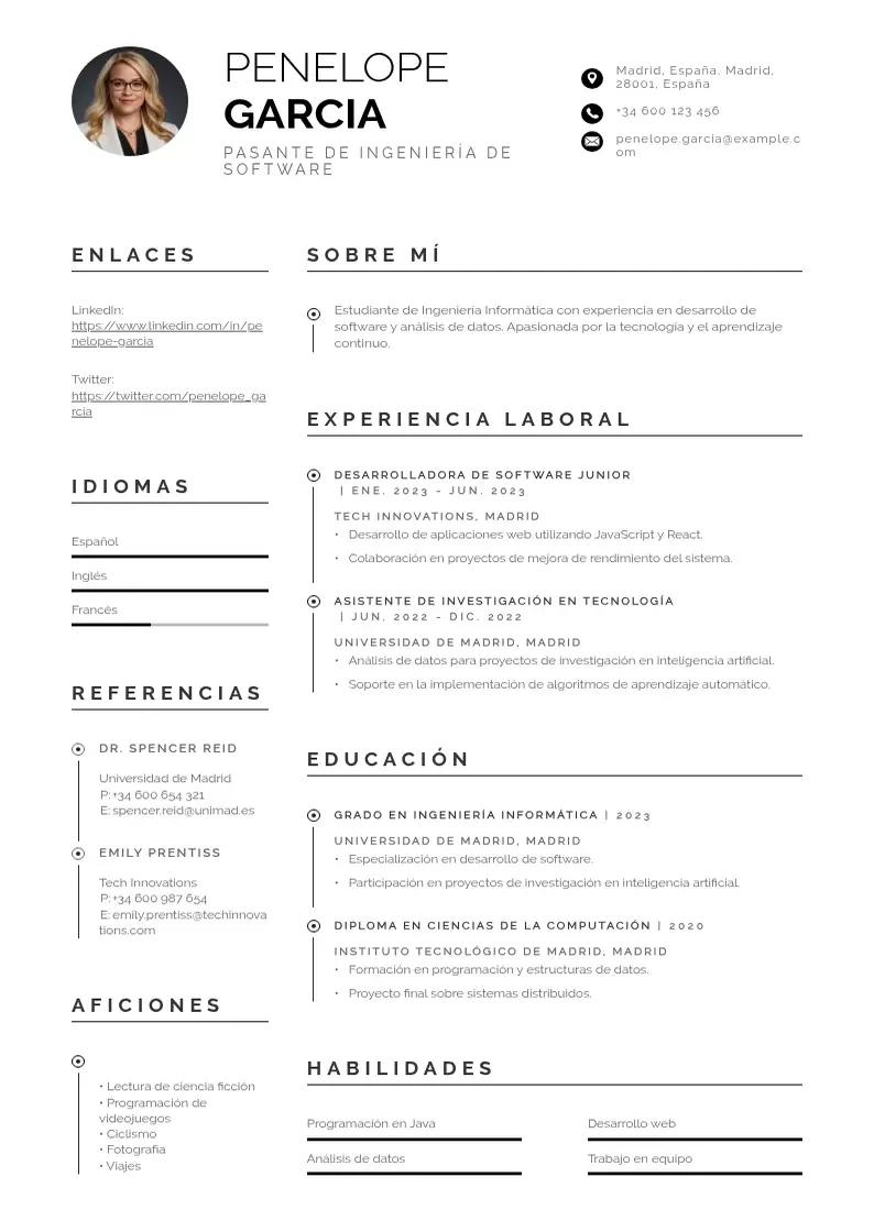 two column pasante-de-ingenieria-de-software resume example