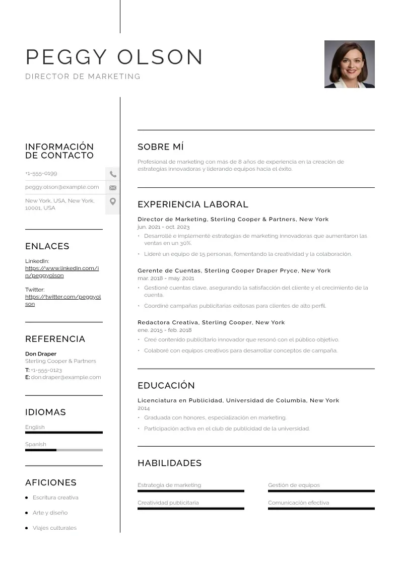 two column cv-director-de-marketing resume example