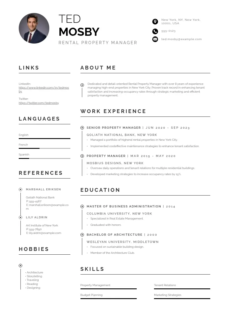 professional Rental property manager resume resume template