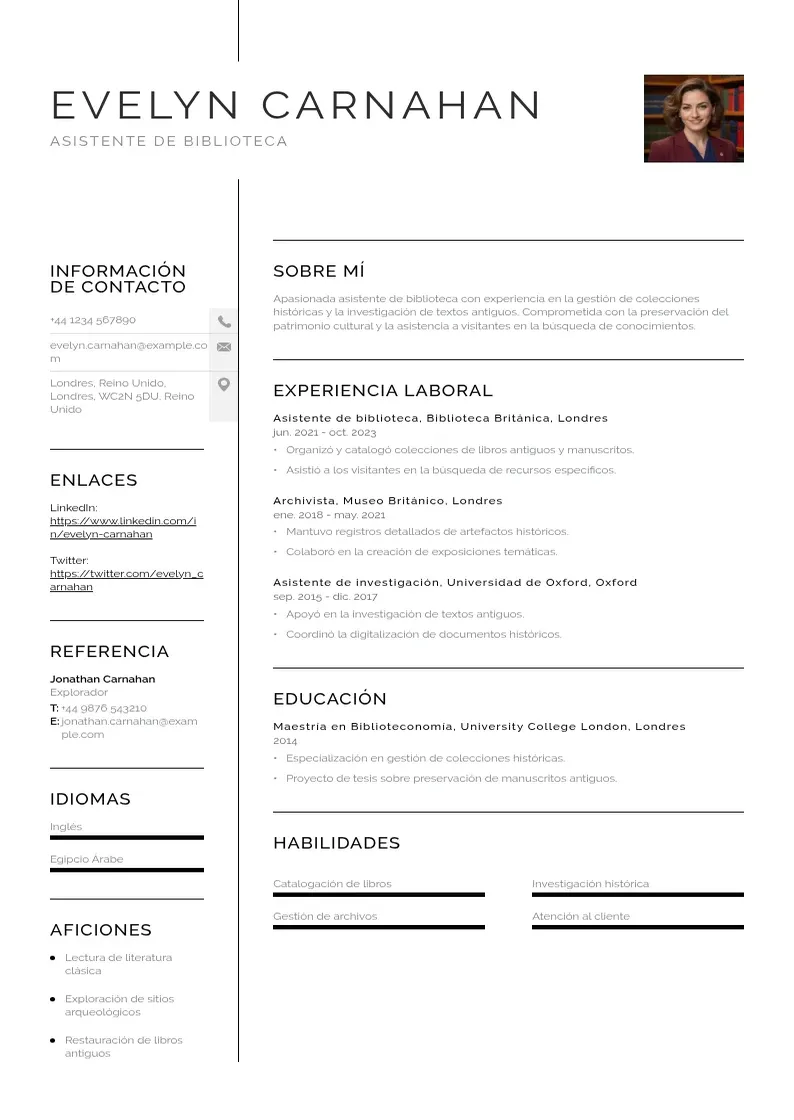 two column cv-asistente-de-biblioteca resume example