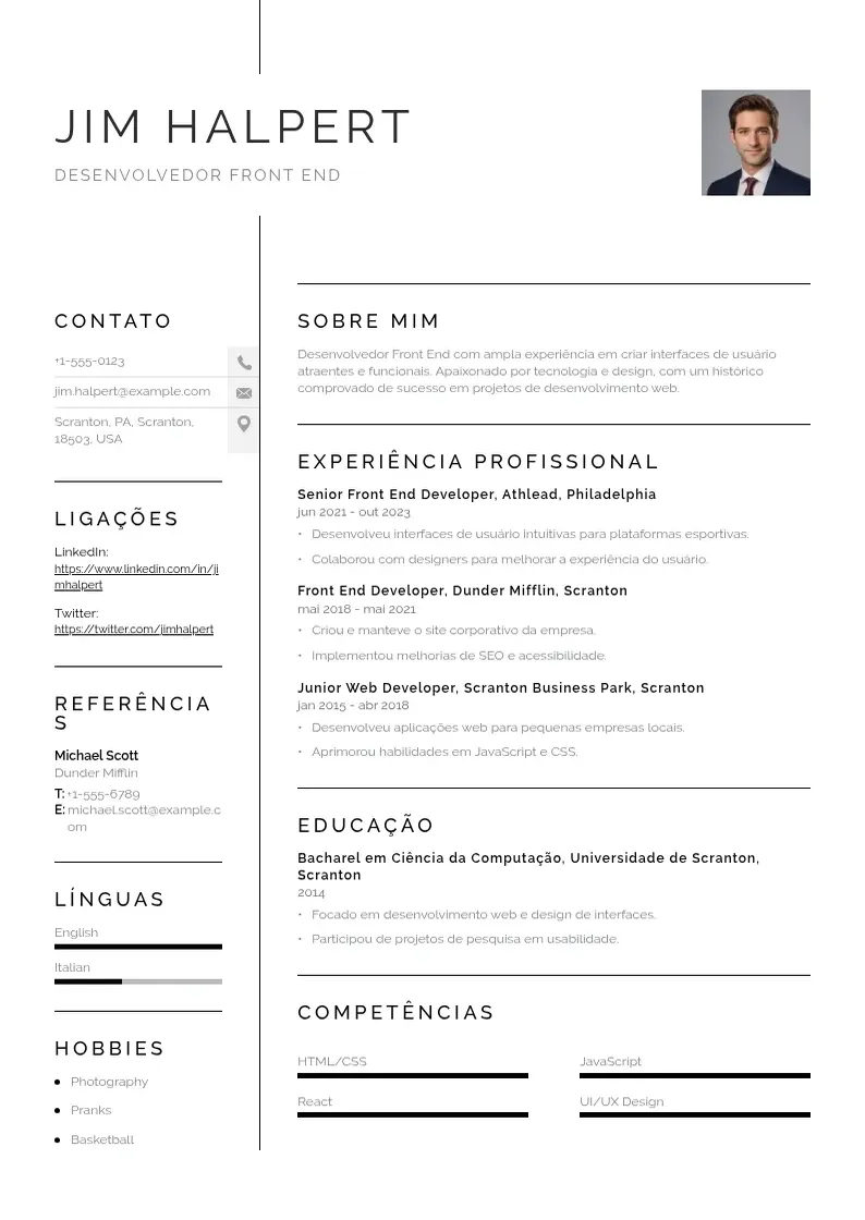 Exemplo de currículo simples de 