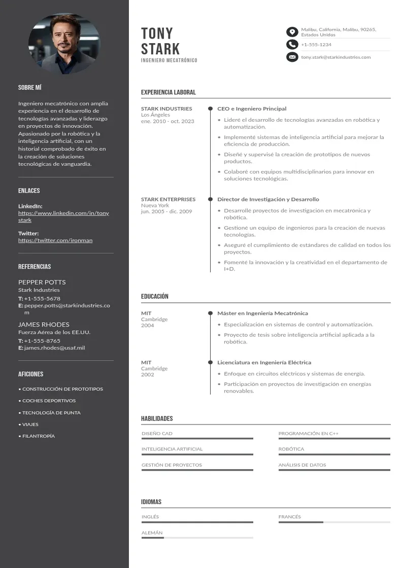 two column curriculum-de-ingeniero-mecatronico resume example
