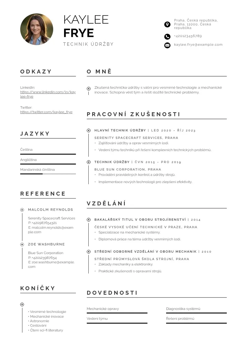 Profesionāla Technik udrzby zivotopis CV veidne