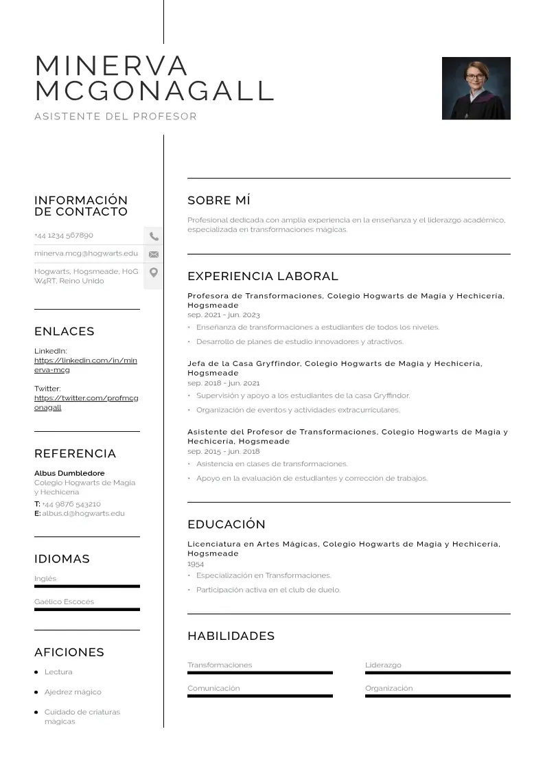 two column cv-asistente-del-profesor resume example