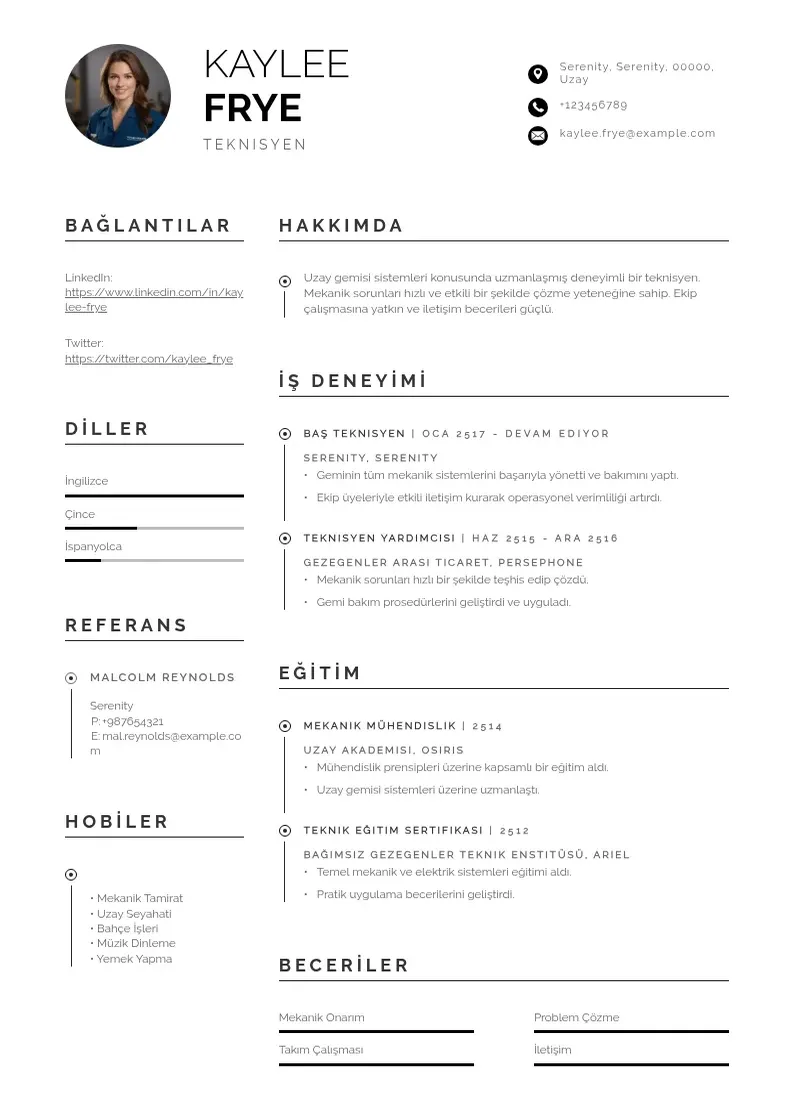 Profesionāla Teknisyen  ornekleri CV veidne