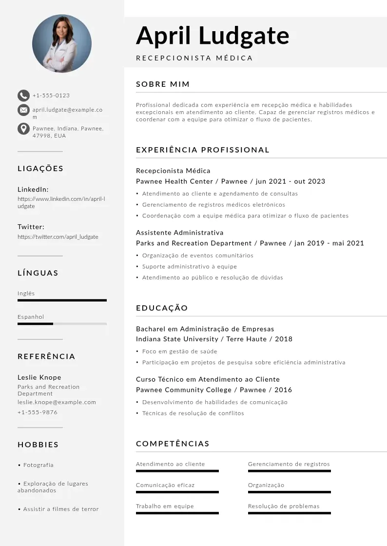 Modelo de currículo moderno de De recepcionista medica