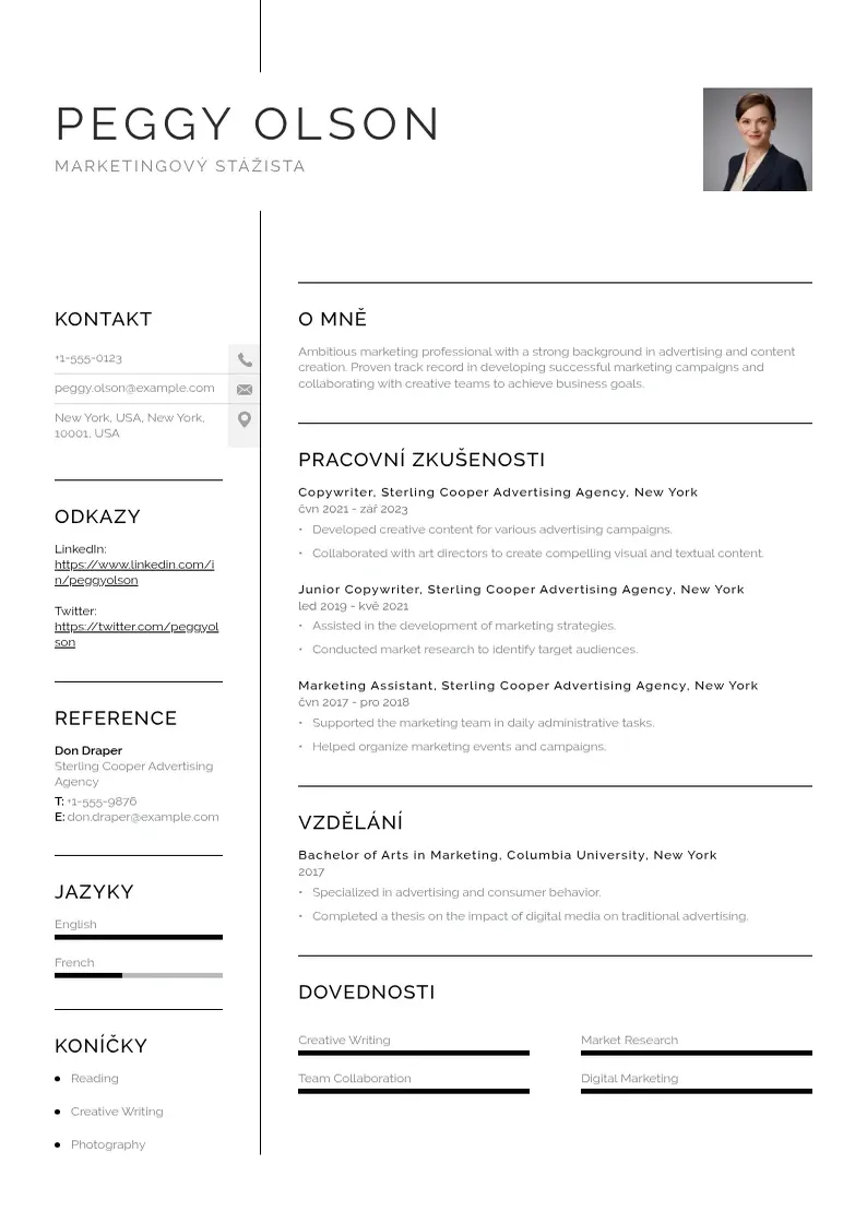 Vienkārša Marketingovy stazista zivotopis CV piemērs