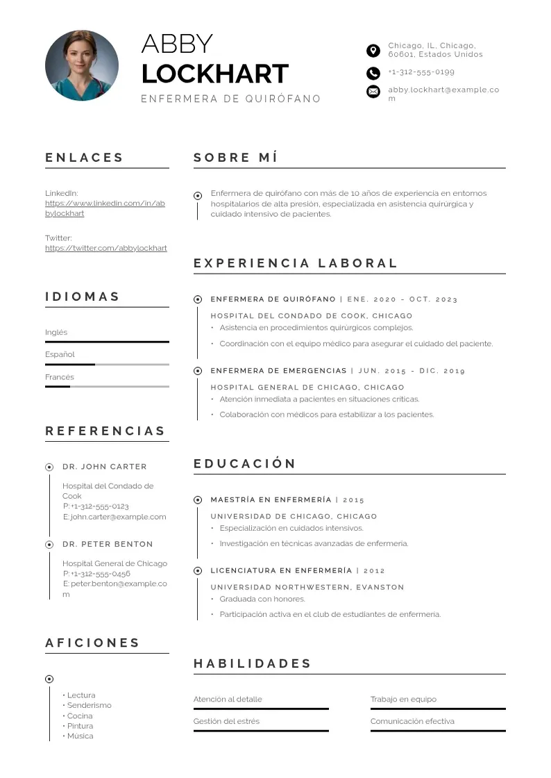 two column cv-enfermera-de-quirofano resume example