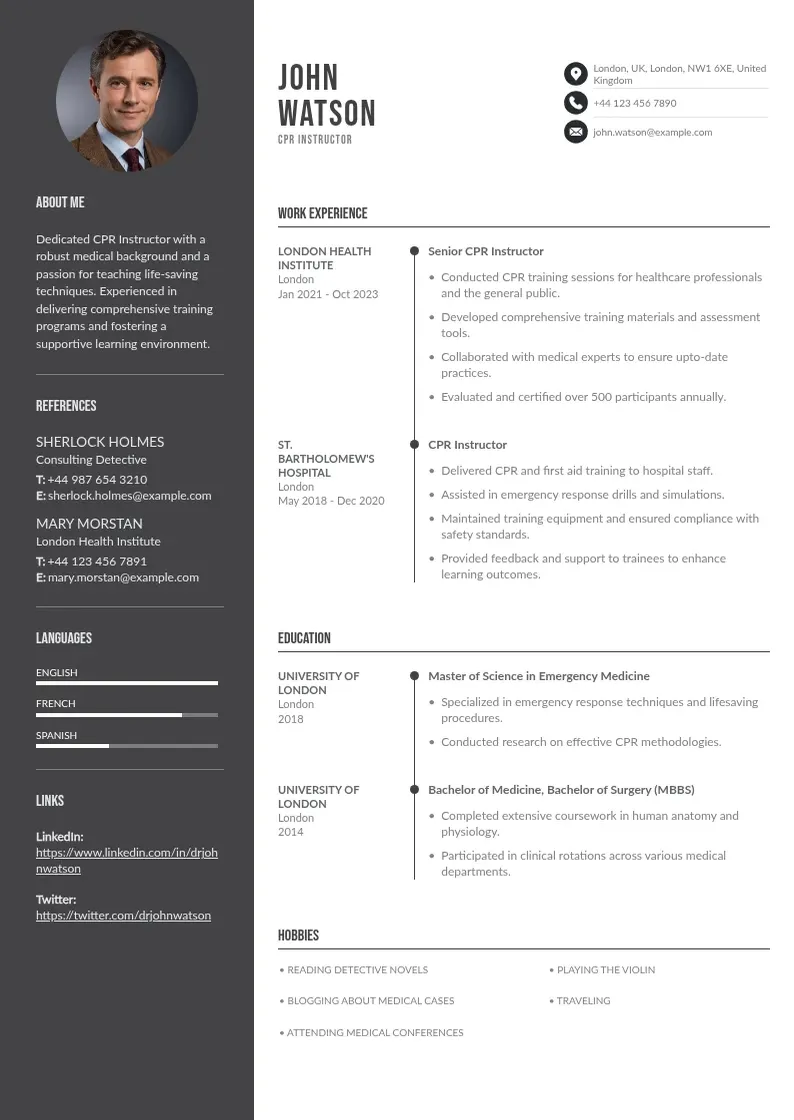 two column cpr-instructor-resume resume example