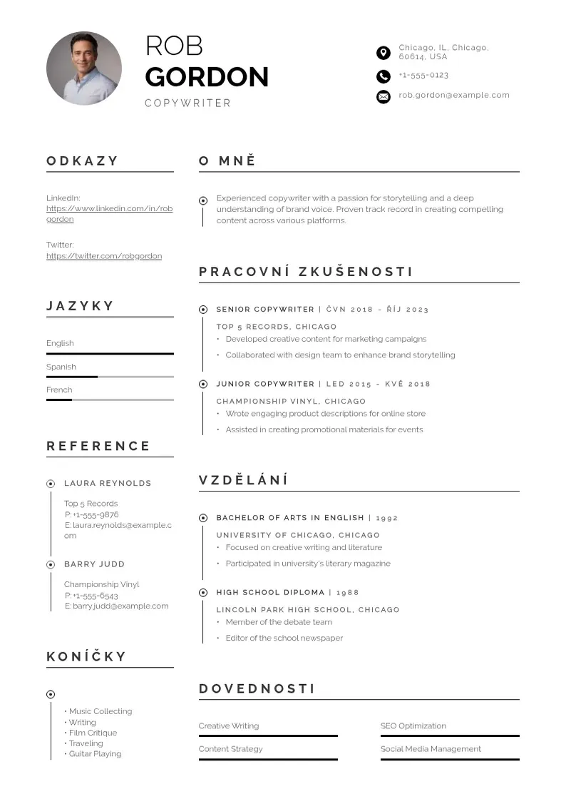 Profesionāla Zivotopis copywriter CV veidne