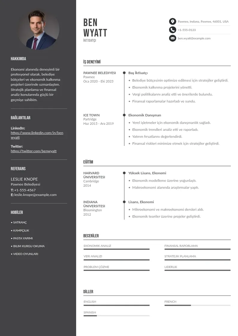 Divu kolonnu İktisatçı  CV piemērs