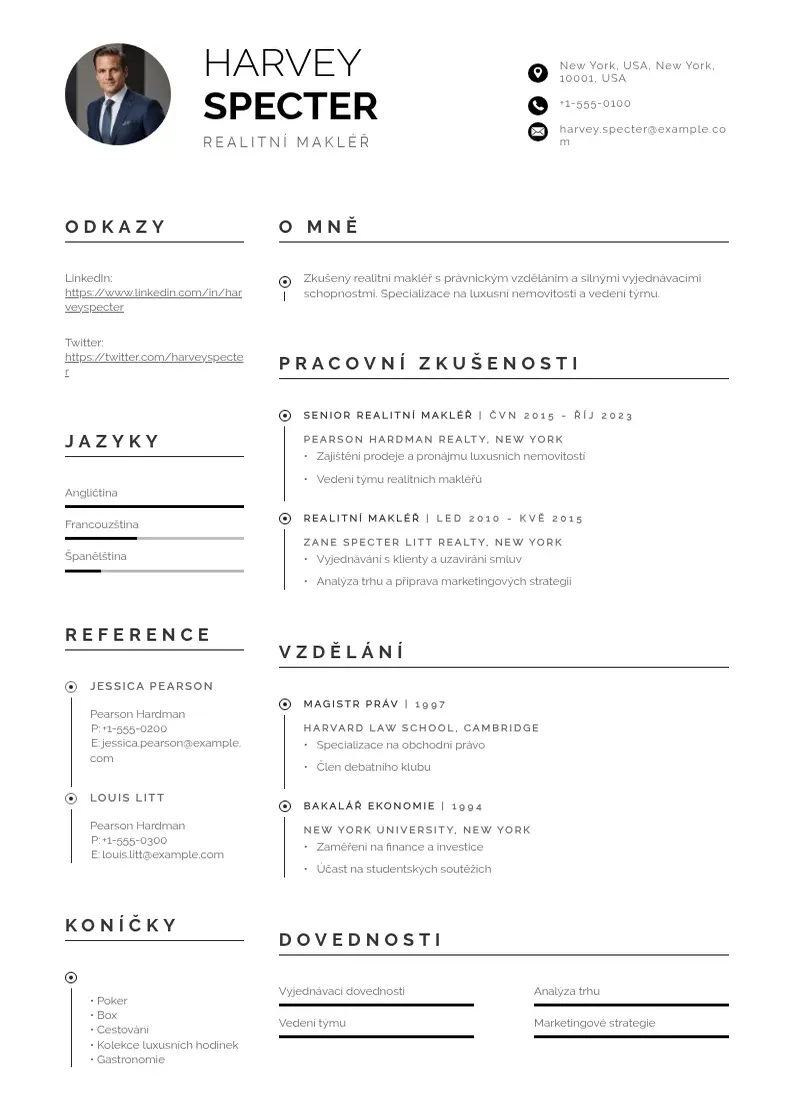 Profesionāla Realitni kancelar zivotopis CV veidne