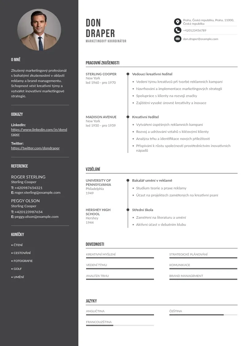 Divu kolonnu Marketingovy koordinator zivotopis CV piemērs