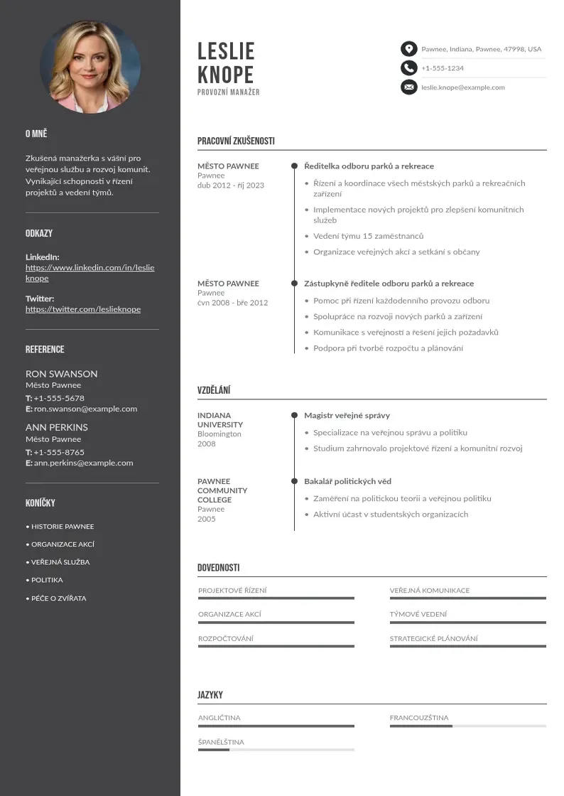 Divu kolonnu Zivotopis provozni manazer CV piemērs