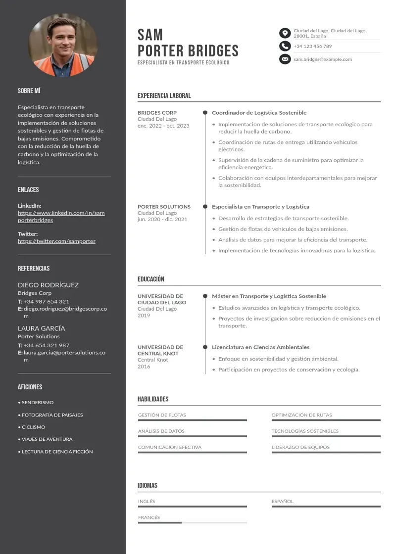 two column especialista-en-transporte-ecologico resume example