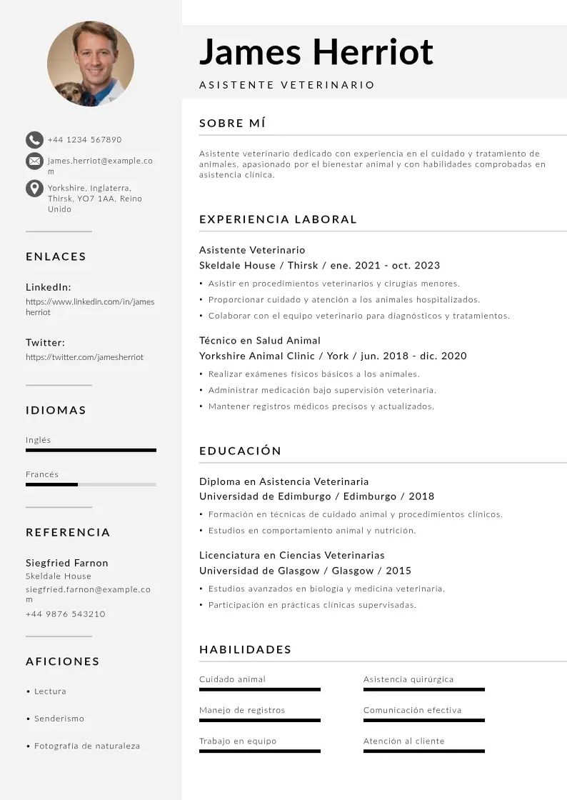 two column cv-asistente-veterinario resume example