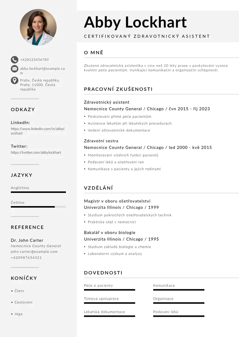 Mūsdienīga Certifikovany zdravotnicky asistent zivotopis CV veidne