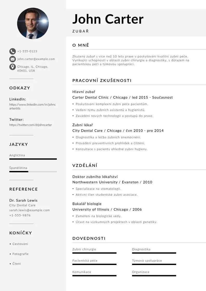 Mūsdienīga Zivotopis zubare CV veidne