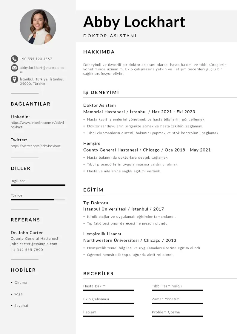 Mūsdienīga Doktor Asistanı  CV veidne
