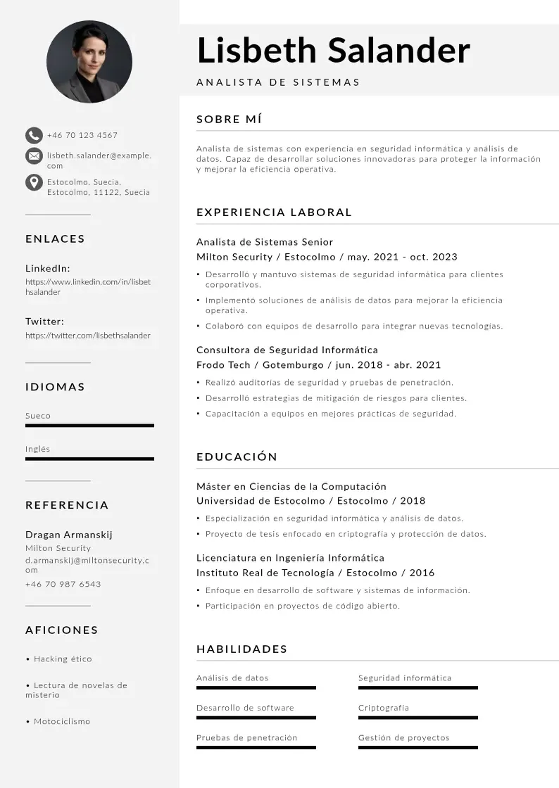 two column cv-analista-de-sistemas resume example