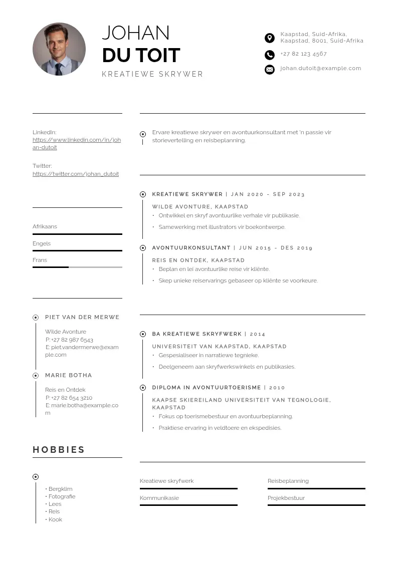 professional Arikaans resume template