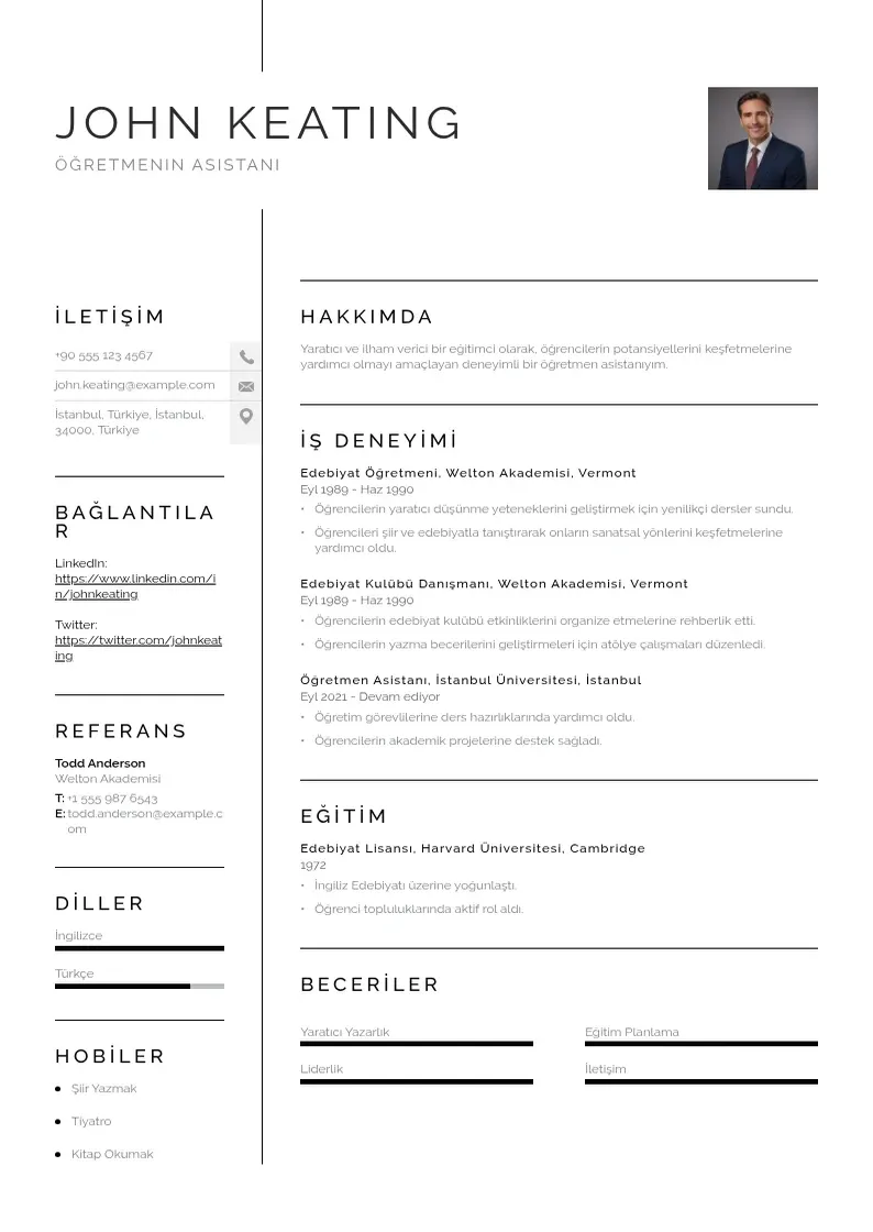 Vienkārša Öğretmenin asistanı  CV piemērs