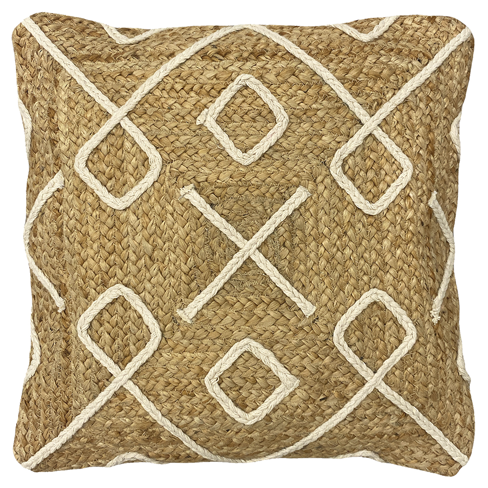 furn. Roolu Braided Jute Square Boho Cushion - Picture 1 of 6
