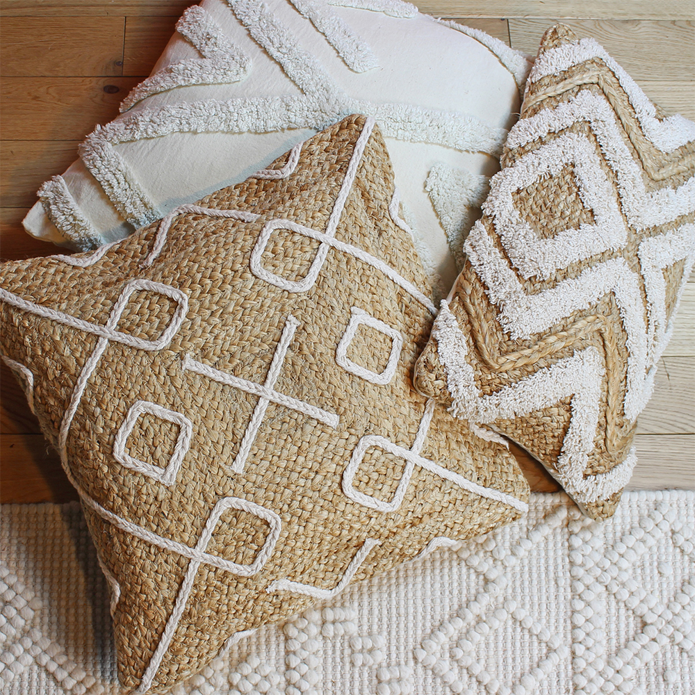 furn. Roolu Braided Jute Square Boho Cushion - Picture 4 of 6
