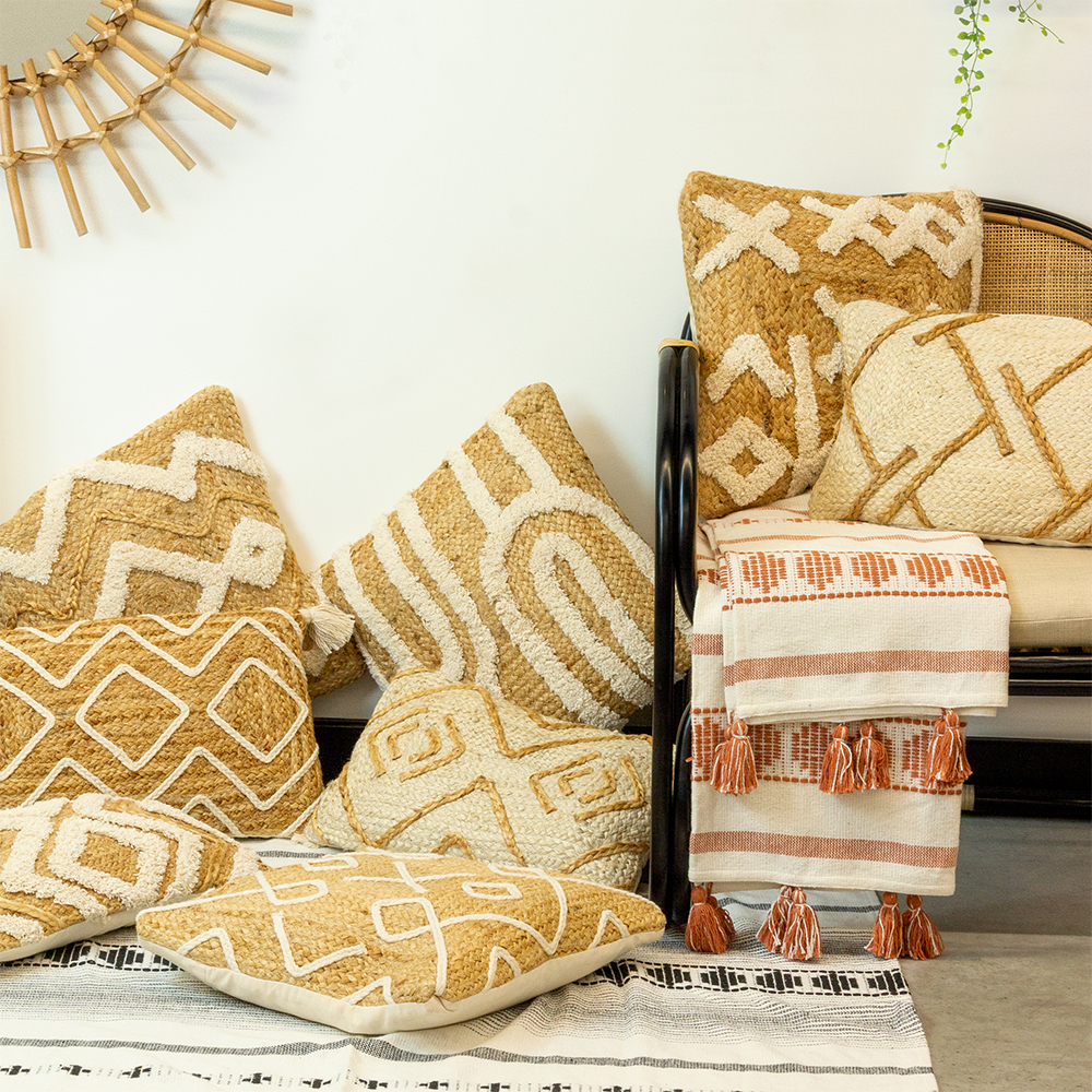 furn. Roolu Braided Jute Square Boho Cushion - Picture 5 of 6
