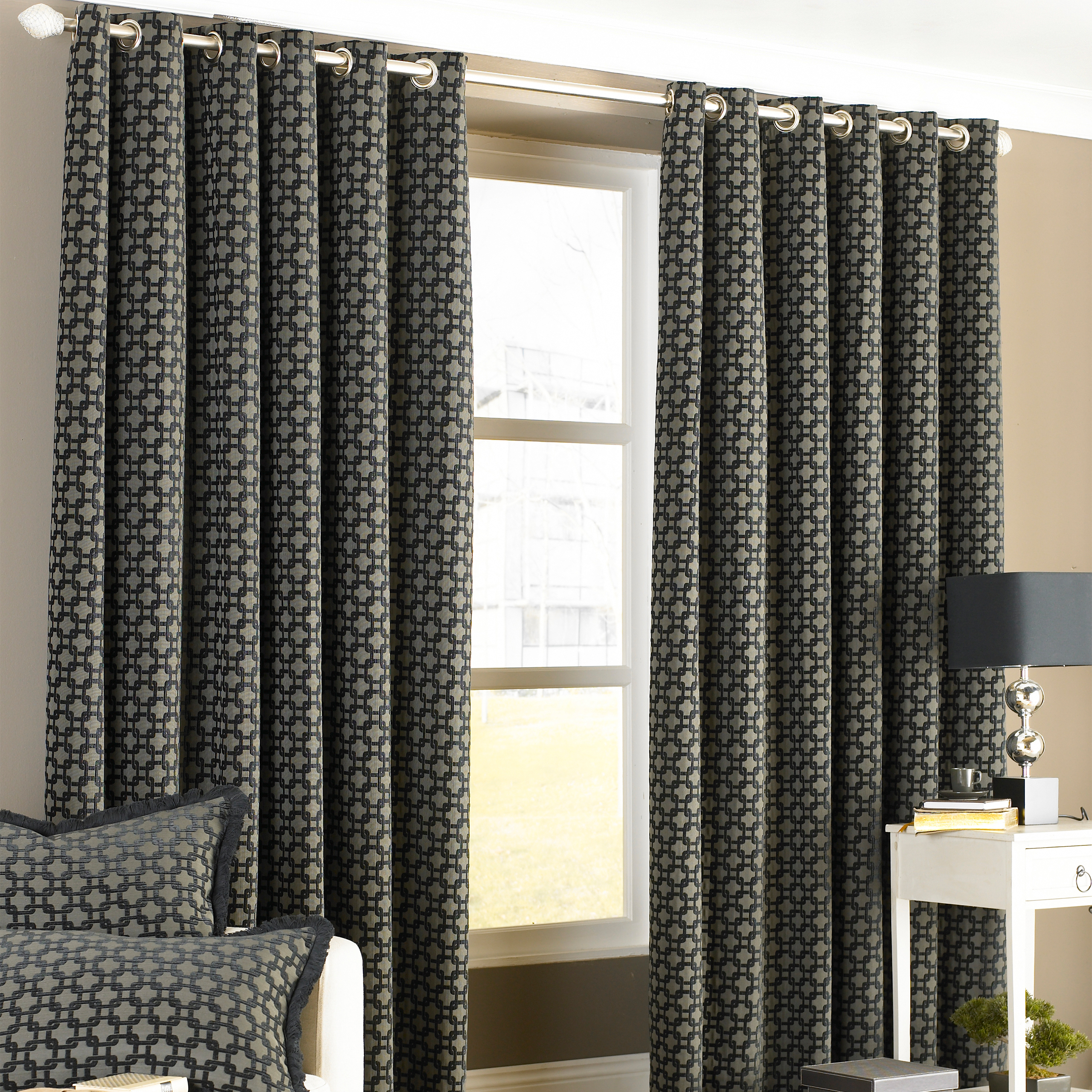 Paoletti Belmont Chenille Jacquard Eyelet Curtains - Picture 5 of 11