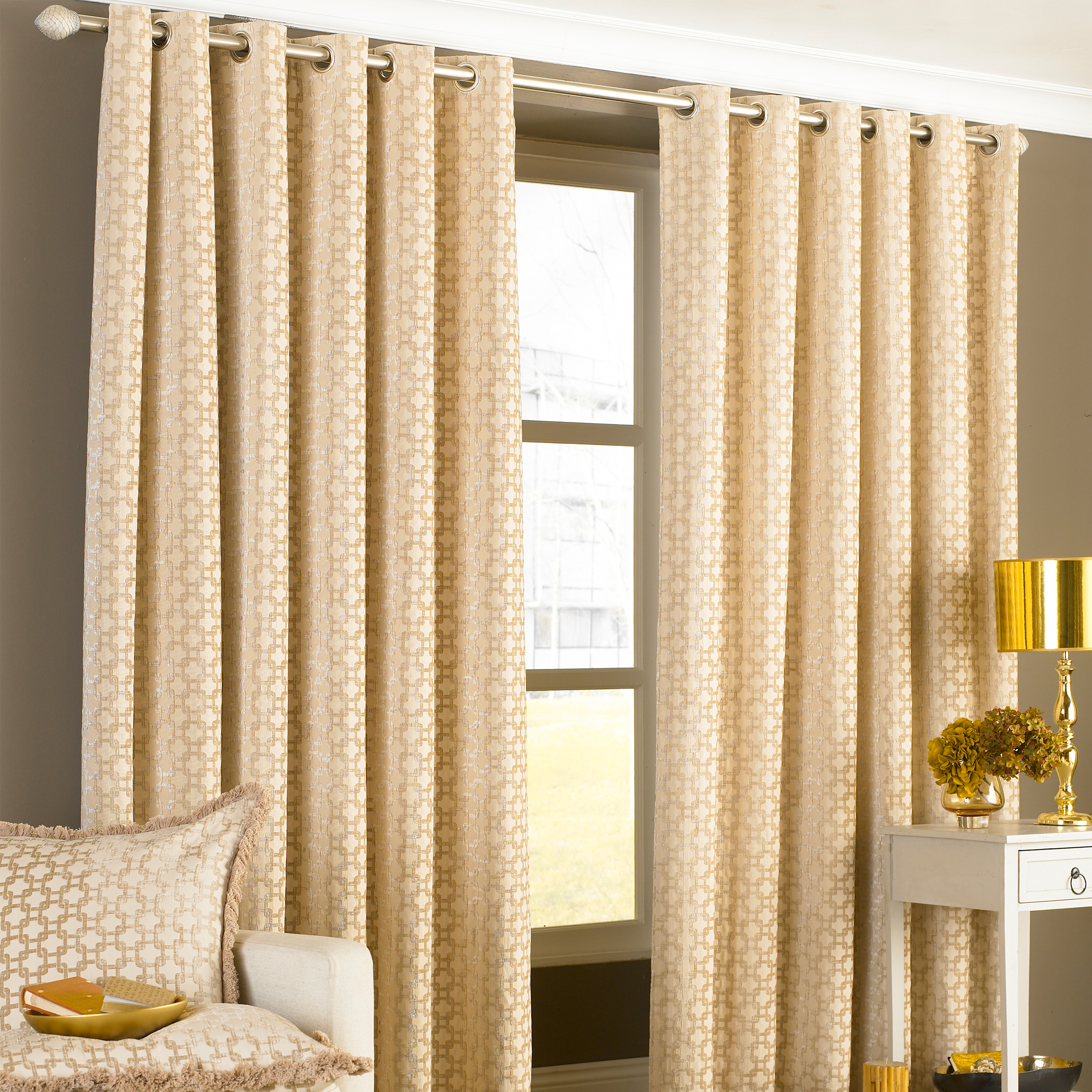Paoletti Belmont Chenille Jacquard Eyelet Curtains - Picture 7 of 11