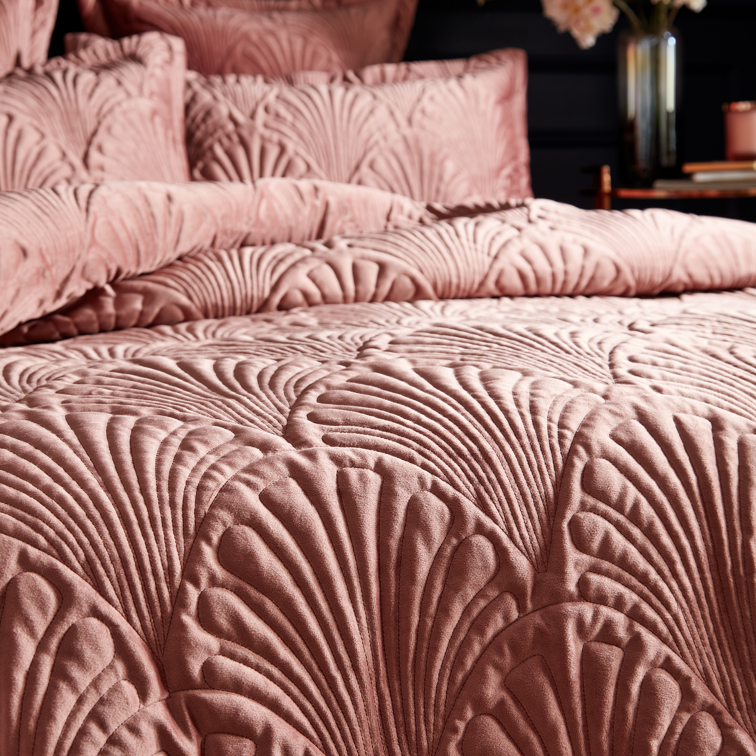 Paoletti Palmeria Quilted Velvet Duvet Cover Set - Picture 8 of 21