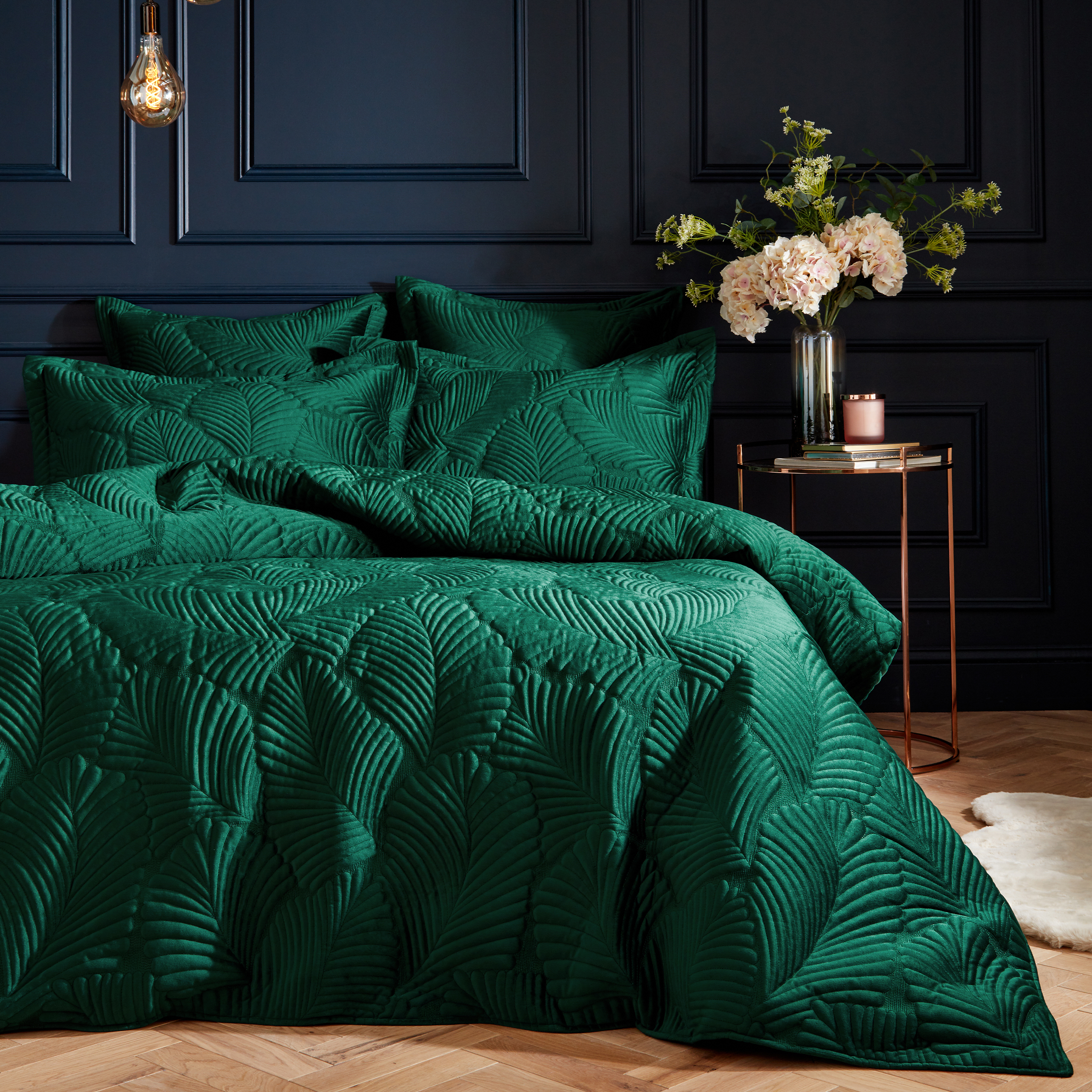 Paoletti Palmeria Quilted Velvet Duvet Cover Set - Picture 10 of 21