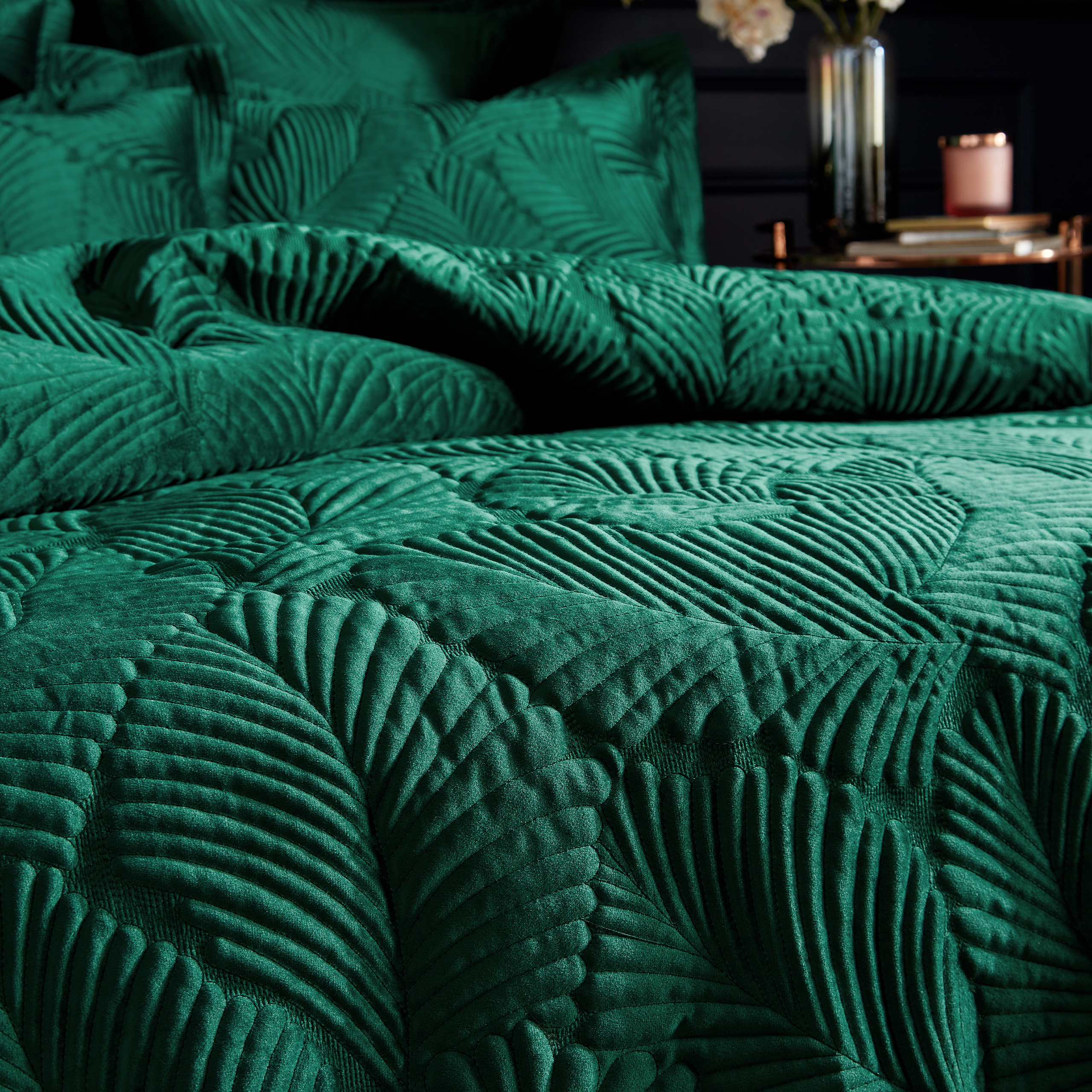 Paoletti Palmeria Quilted Velvet Duvet Cover Set - Picture 11 of 21