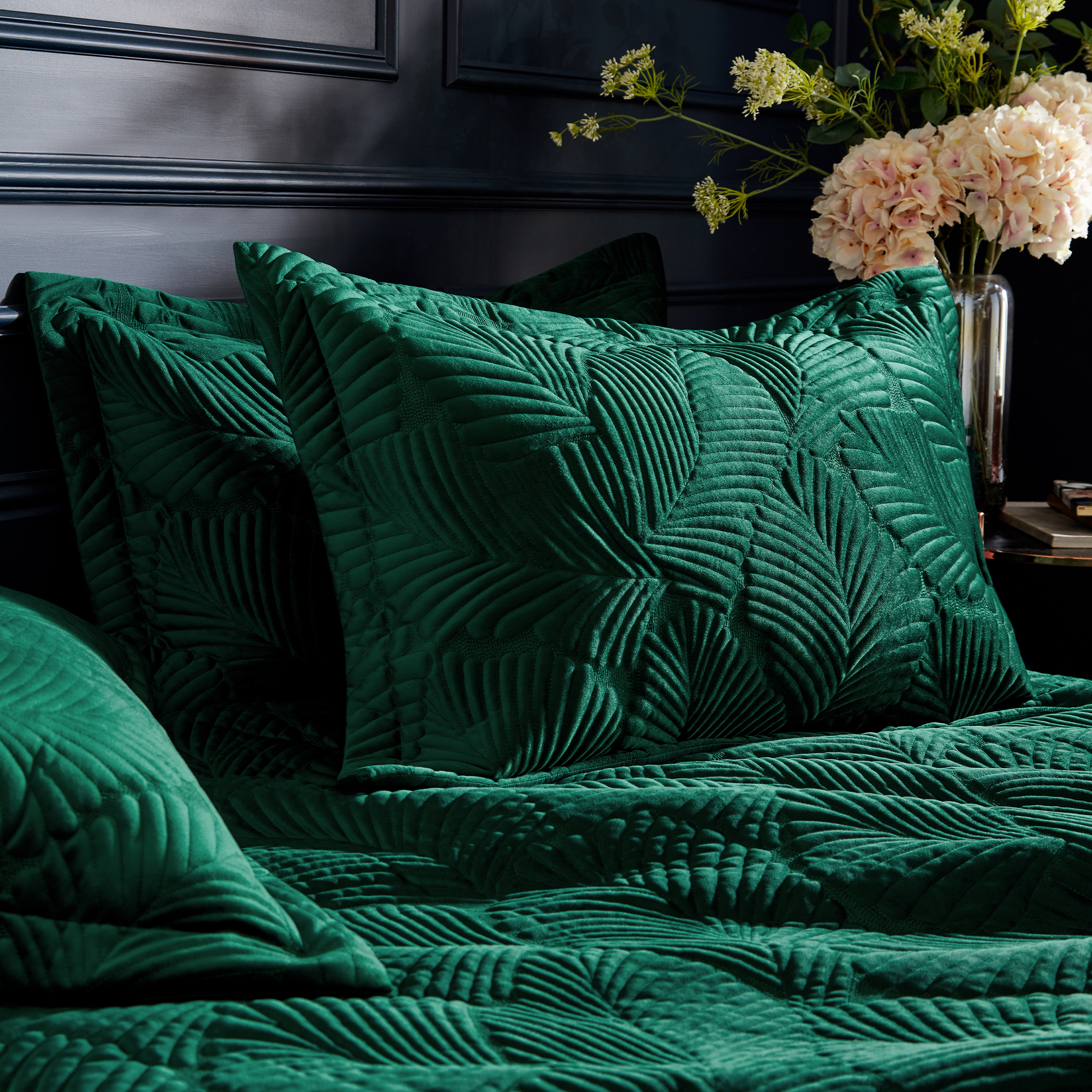 Paoletti Palmeria Quilted Velvet Duvet Cover Set - Picture 12 of 21