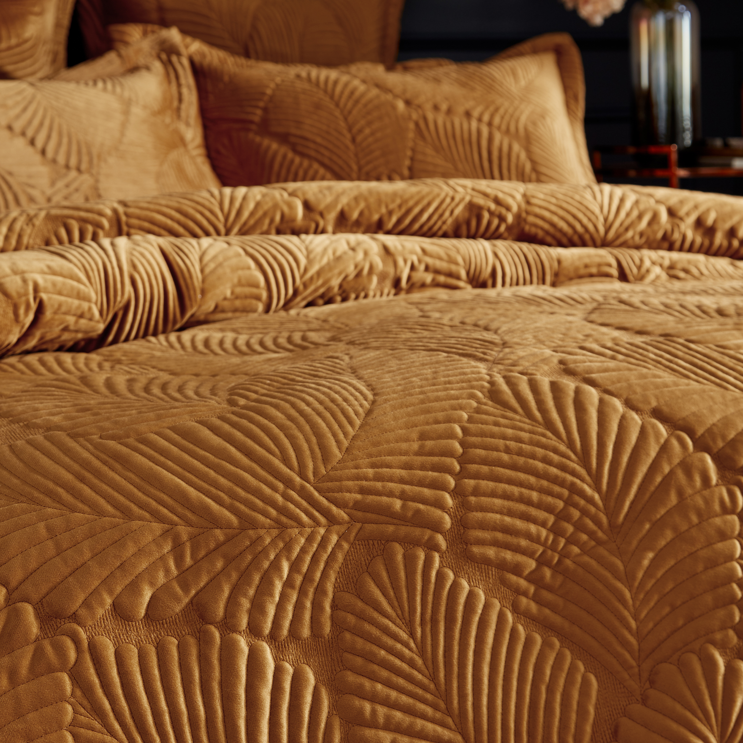 Paoletti Palmeria Quilted Velvet Duvet Cover Set - Picture 14 of 21