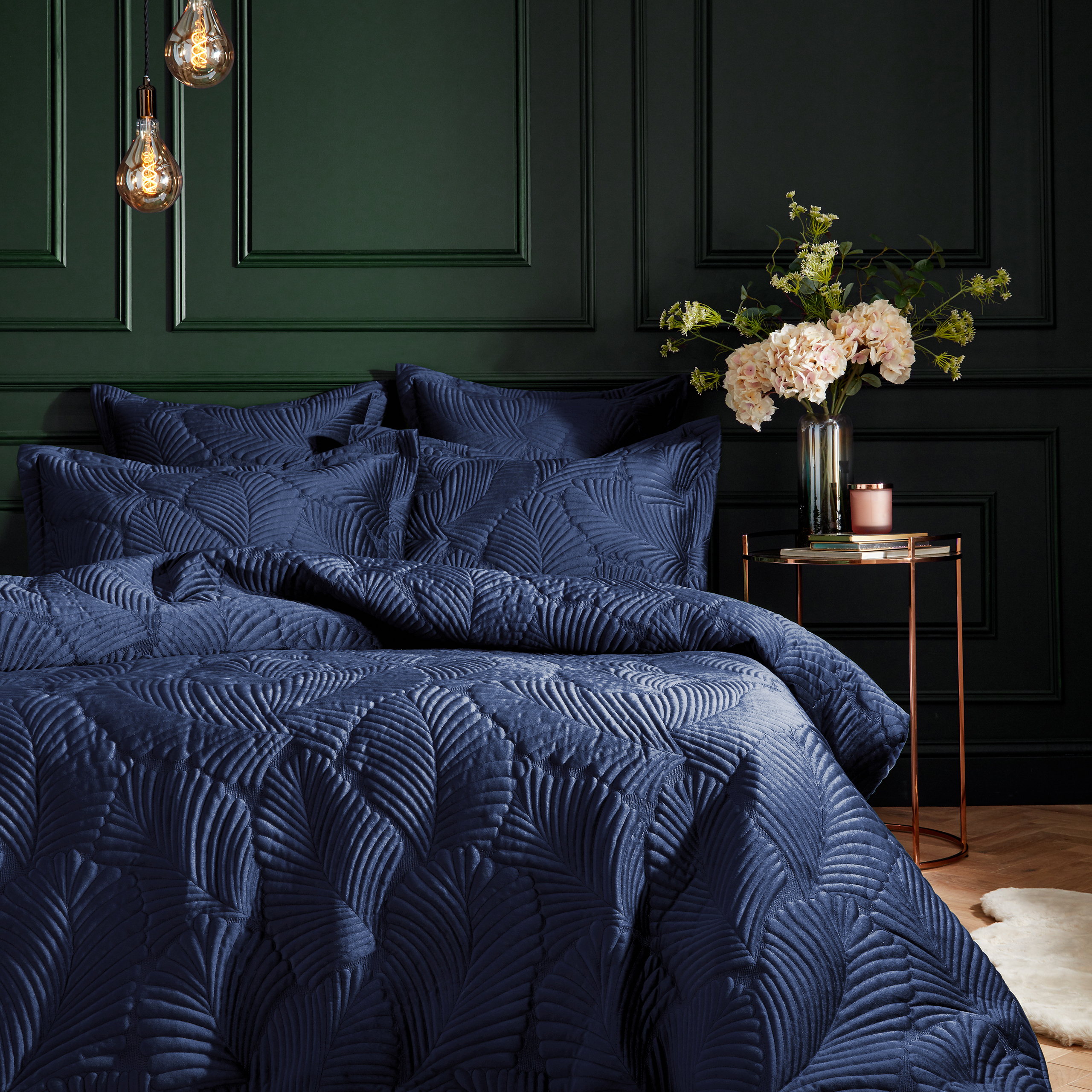 Paoletti Palmeria Quilted Velvet Duvet Cover Set - Picture 16 of 21