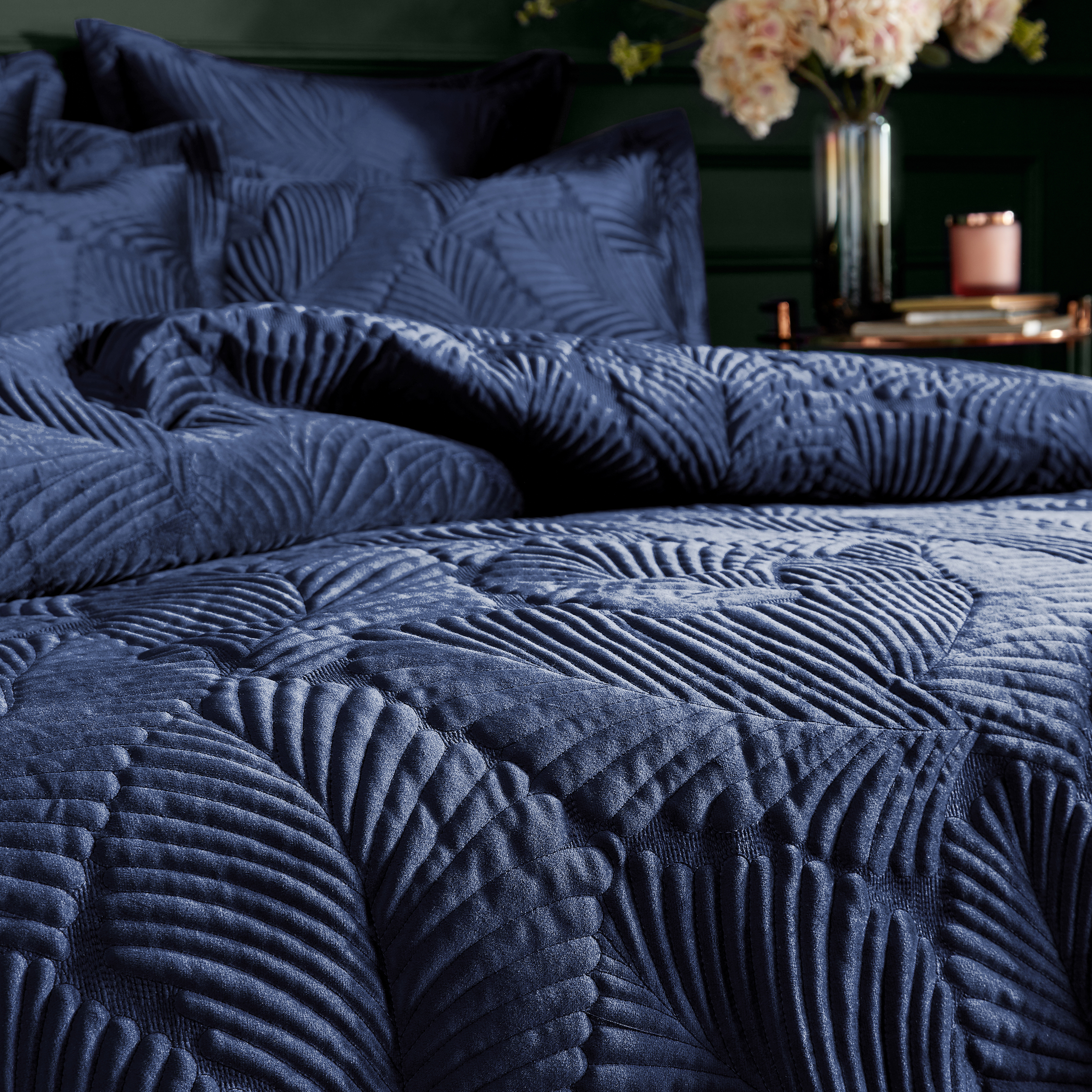 Paoletti Palmeria Quilted Velvet Duvet Cover Set - Picture 17 of 21