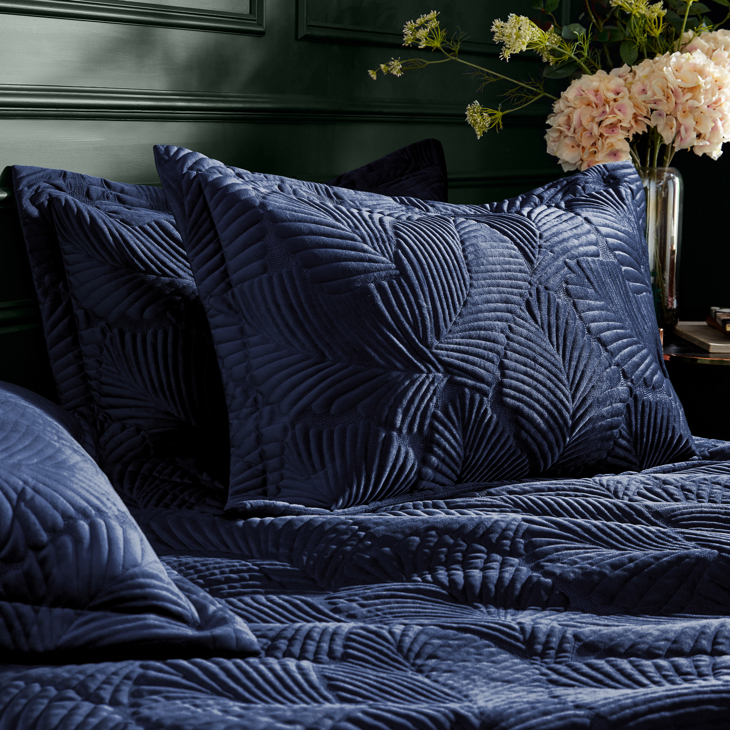 Paoletti Palmeria Quilted Velvet Duvet Cover Set - Picture 18 of 21