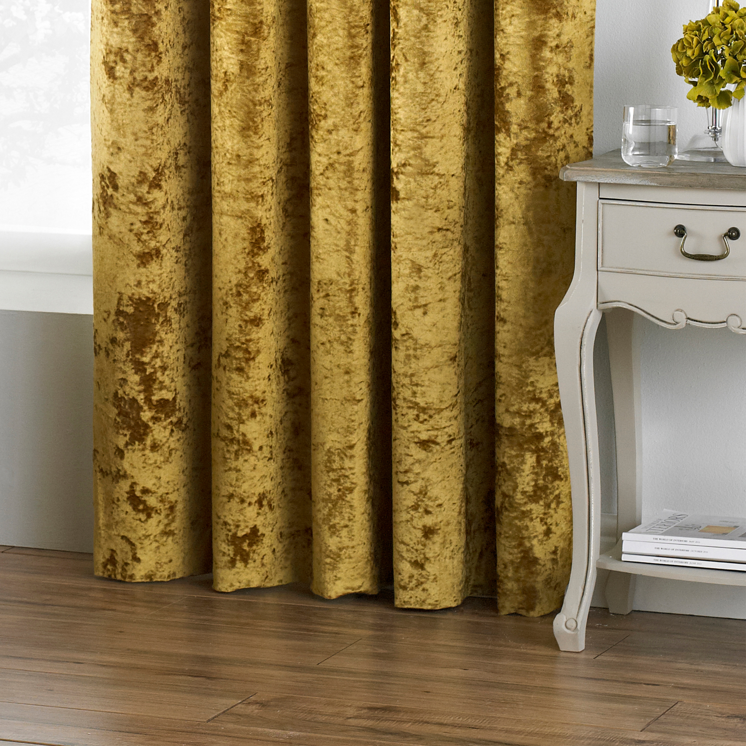 Paoletti Verona Ringtop Eyelet Curtains - Emerald Green, 117x137 Cm, Crushed Velvet, Room Darkening - View #4